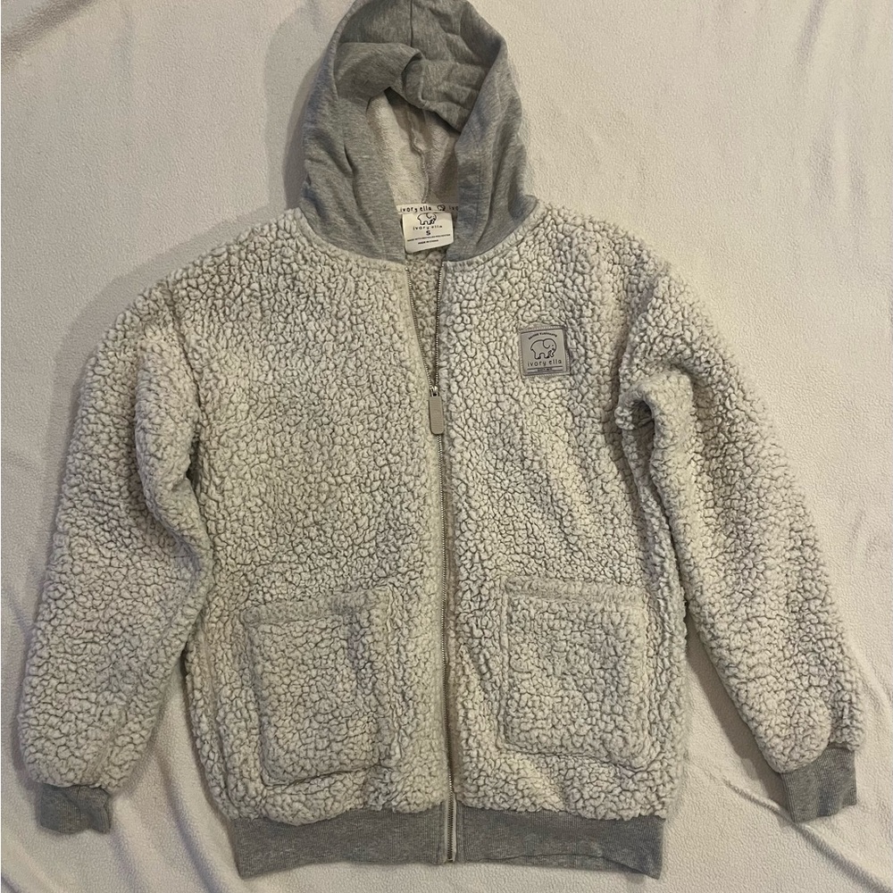 Ivory Ella Cream and Gray Kids Sherpa Hoodie
